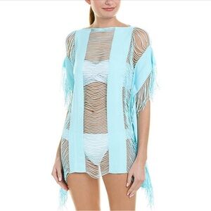 PilyQ Women's Cabana Blue Fringe Monique Cover Up Swimsuit Dress, XS/S